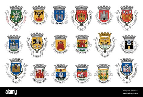 Portugal Coat Of Arms Portuguese Districts Heraldic Emblems Vector Heraldry Portugal Coat Of