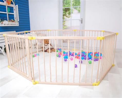 Foldable Baby Playpen With Gate 6 Panels Wooden Game Fence Kids Play ...