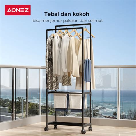 AONEZ Rak Gantungan Baju Celana Sepatu Stand Hanger Dengan Roda