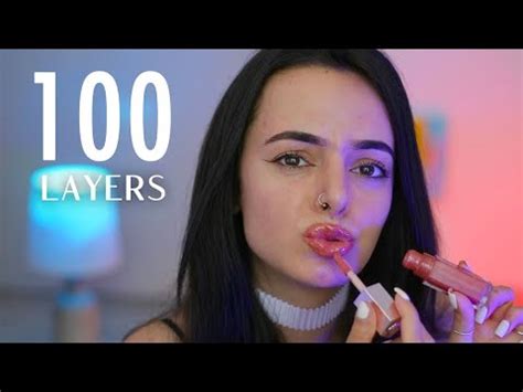 ASMR 100 Layers Of Gloss While Chewing Gum Whispered