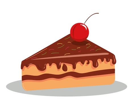 Rebanada De Delicioso Pastel De Chocolate Con Cereza Vector Premium