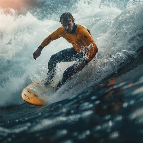 Premium Photo Surfing Competition Man Riding Wave On Surfboard