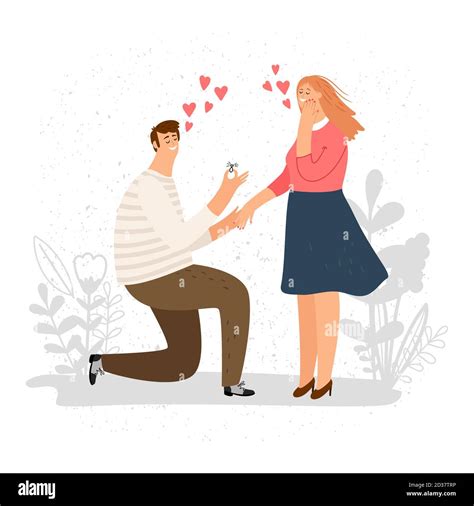 Man On Knees Proposing Beautiful Girl For Marriage Vector Illustration