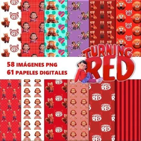 Kit Digital Turning Red Clipart PNG Papeles Digitales Wook Imprimibles