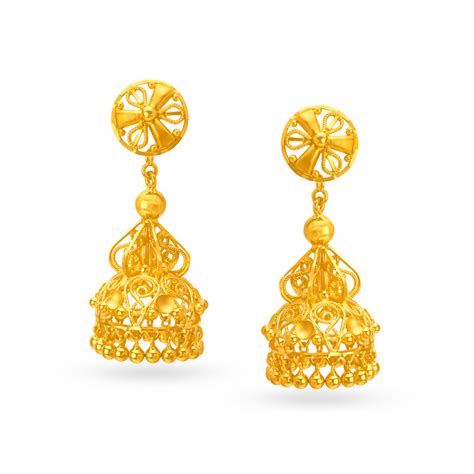 Intricate 22 Karat Yellow Gold Floral Drop Earrings