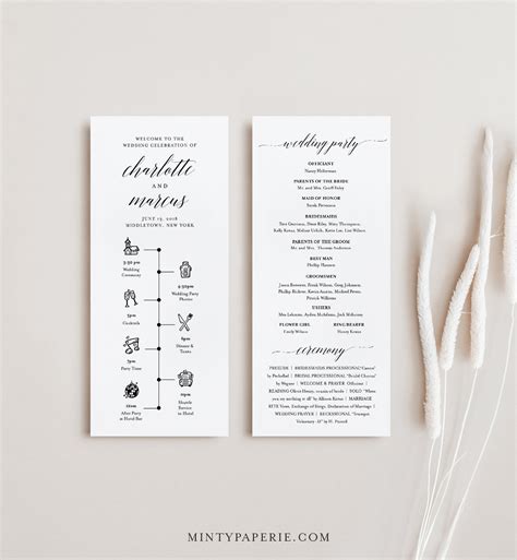 Wedding Timeline Program Template, Minimalist Order of Events, Ceremony ...