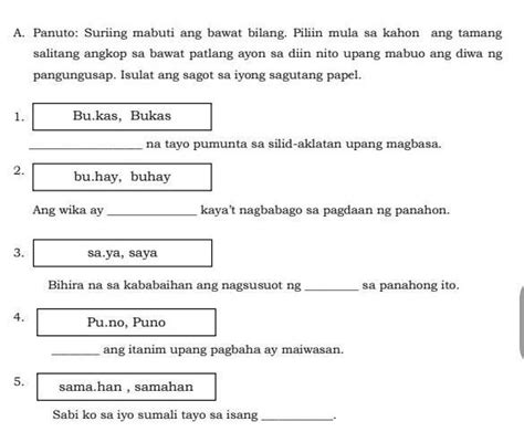 Panuto Suriing Mabuti Ang Bawat Bilang Piliin Mula Sa Kahon Ang