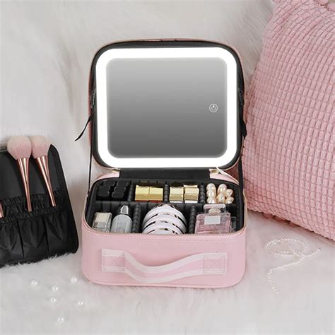 Led Light Cosmetic Bag With Mirror