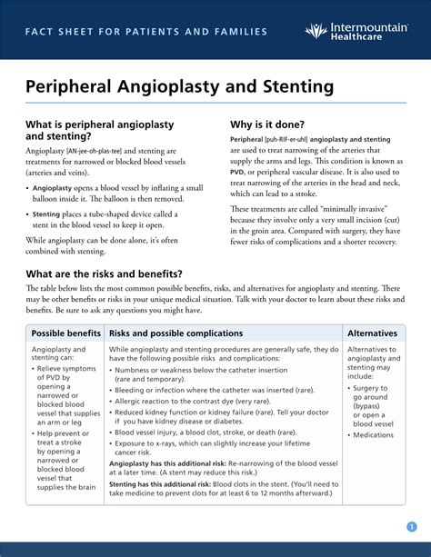 Peripheral Angioplasty And Stenting Fact Sheet Docslib