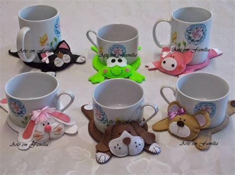 Divertidos posa tazas para los niños Felt crafts Felt coasters Crafts