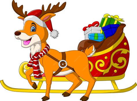 Desenho De Trenó Com Renas - Rena dos desenhos animados com trenó de Natal e presentes | Vetor Premium