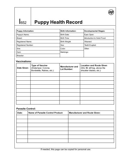 Printable Vet Record Template