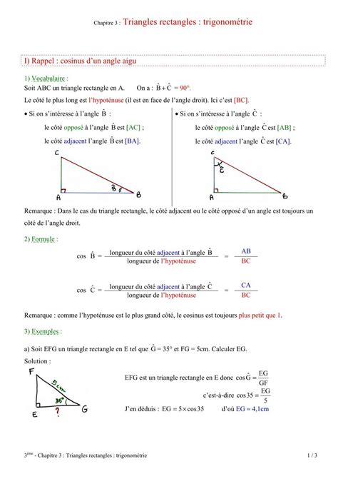 3eme 03 Triangles rectangles trigonométrie pour PDF