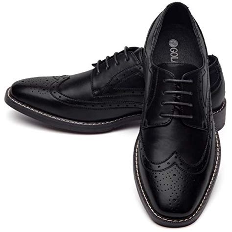 Gm Golaiman Men S Leather Oxford Dress Shoes Formal Wing Tip Lace Up Derby Shoes Black 11