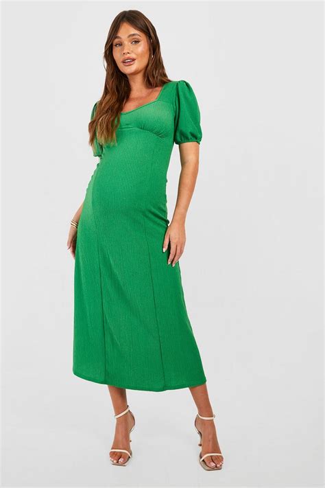 Maternity Textured Puff Sleeve Midi Dress Boohoo