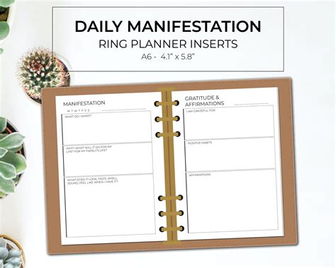 A6 Manifestation Worksheet Printable A6 Ring Planner Insert Etsy