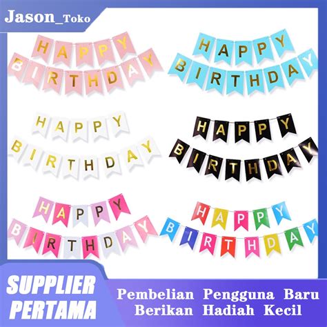 Jual Banner Happy Birthday Bunting Flag Ulang Tahun Hitam Tulisan