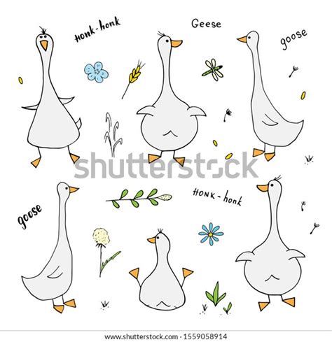 Goose Doodles Set Cute Geese Sketch Stock Vector Royalty Free