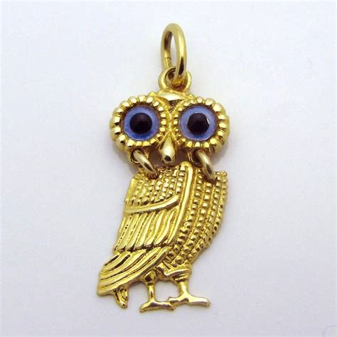 Vintage K Gold Movable Blue Eyed Owl Charm Articulated Dangle