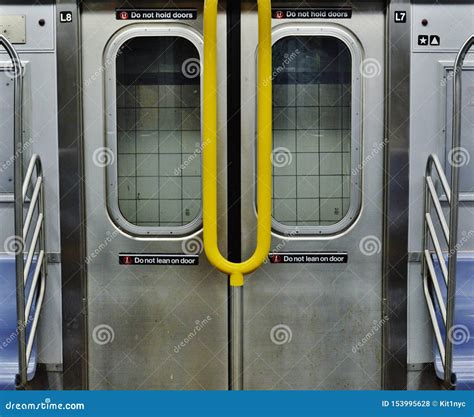 New York City Mta Subway Car Interior Door And Seats Stock Photo