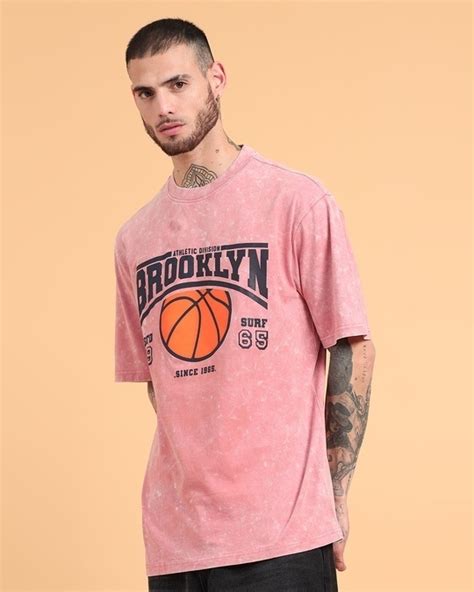 Buy Men S Pink Typography Oversized Acid Wash T Shirt Online At Bewakoof