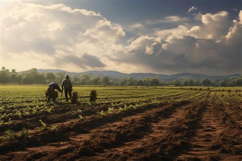 Premium AI Image Farmers Tending Crops