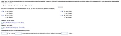 Solved Listed Below Are The Lead Concentrations In Ug G Chegg