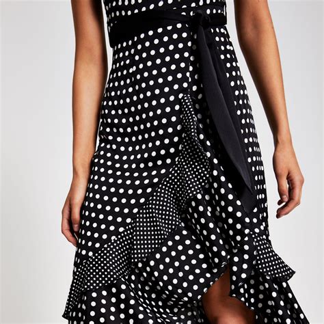 River Island Synthetic Forever Unique Polka Dot Midi Dress In Black Lyst