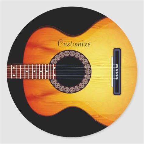 Personalized Black Acoustic Guitar Classic Round Sticker