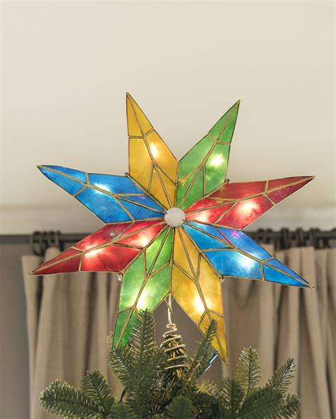 14 Inch Lighted 5 Point Capiz Multicolor Star Christmas Tree Topper The Christmas Loft