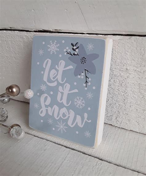 Winter Mini Wood Block Wood Block Winter Let It Snow Wood Etsy