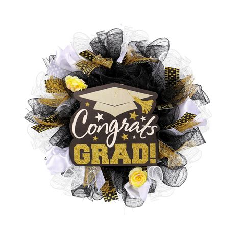 Congrats Graduation Season Decorative Garland Mesh Hat Wooden Sign