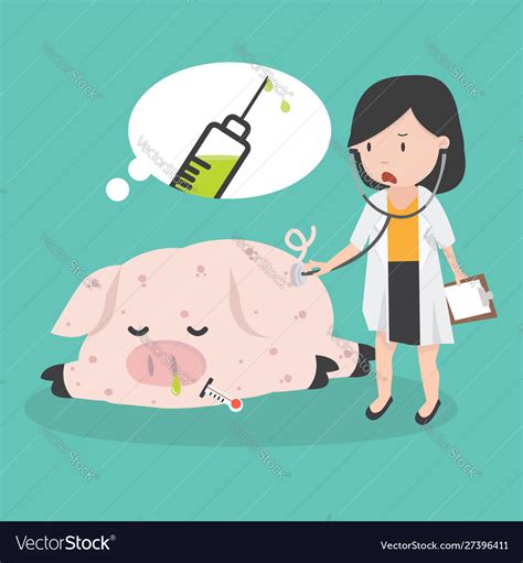 Sick Pig Swine Flu With Doctor A Vaccination Vector Image