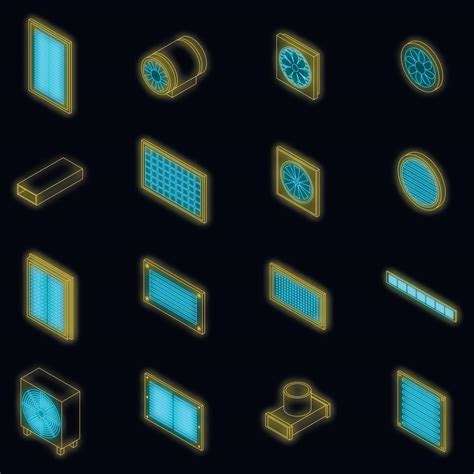 Ventilation Icons Set Vector Neon Vector Art At Vecteezy