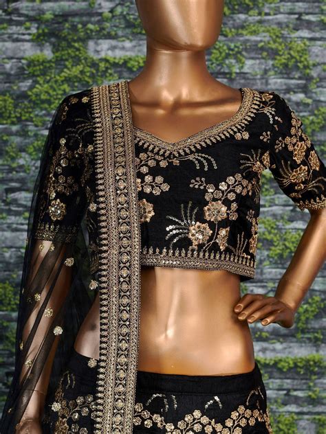 Black Embroidery Thai Silk Bridal Lehenga Choli In Bridal