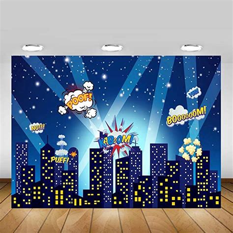 Mehofoto Cityscape Backdrop Superhero Spotlight Shining Stars Night