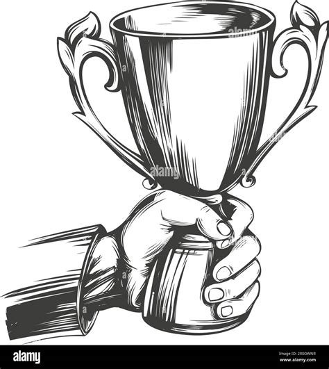 Award Strong Hand Holding A Cup Trophy Hand Drawn Vector Illustration