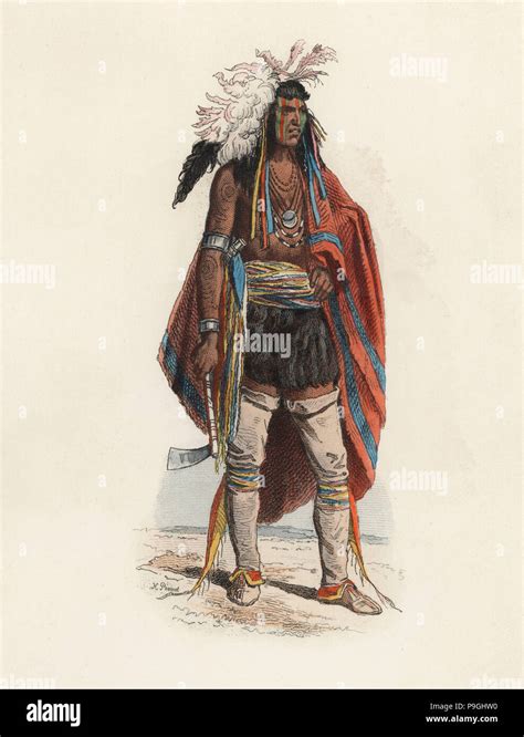 Hombre indio de América del Norte en la edad moderna grabado en color