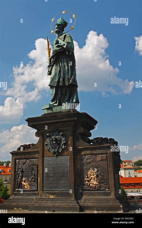 Statue Of St John Nepomuk On Charles Bridge Or Karluv Most Prague