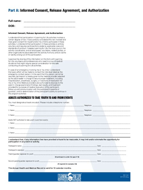 Fillable Online Part A Informed Consent Release Agreement And