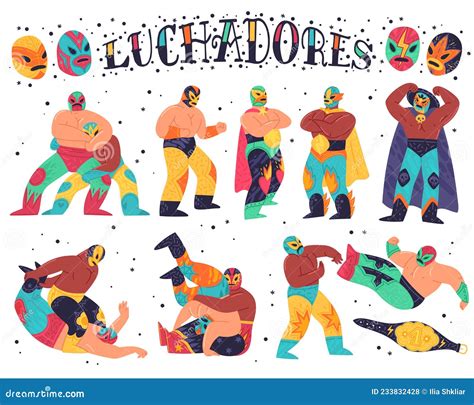 Mexican Luchadores Vector Set Stock Vector Illustration Of Battle