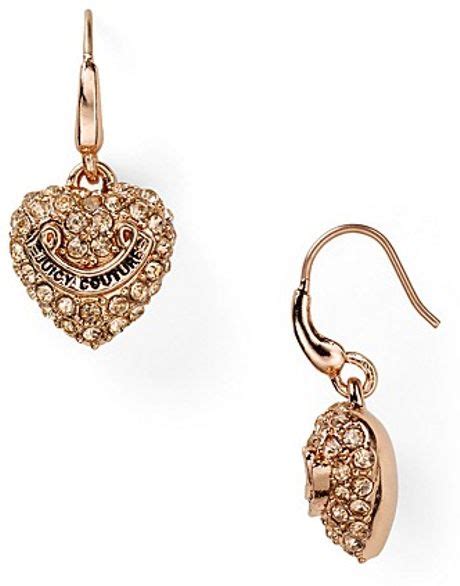 Juicy Couture Pavé Heart Drop Earrings in Gold (pink gold) | Lyst