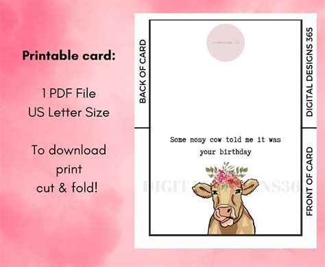 Cow Birthday Card PRINTABLE, Printable Birthday Card, Happy Birthday ...