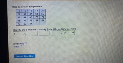 Solved Here Is A Set Of Sample Data Identify The 5 Number Chegg