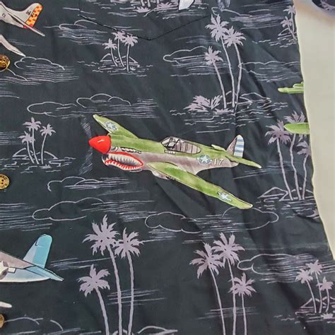 Rjc Hawaiian Shirt Black Fighter Planes Made In Hawai… Gem