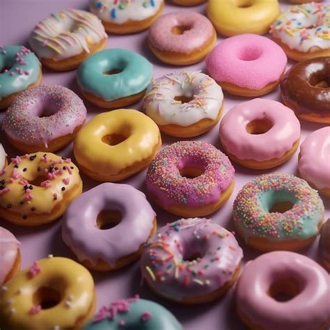 Premium Ai Image A Table Full Of Colorful Pastel Rainbow Donuts With