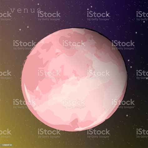 Venus Planet Against The Background Of A Dark Starry Cosmic Sky Vector