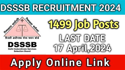 Dsssb Recruitment 2024 Apply Online For 1499 Jobs