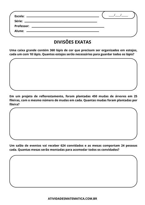 Divisões Exatas 4 Ano - 7 Atividades com Divisões Exatas – Atividades de Matemática