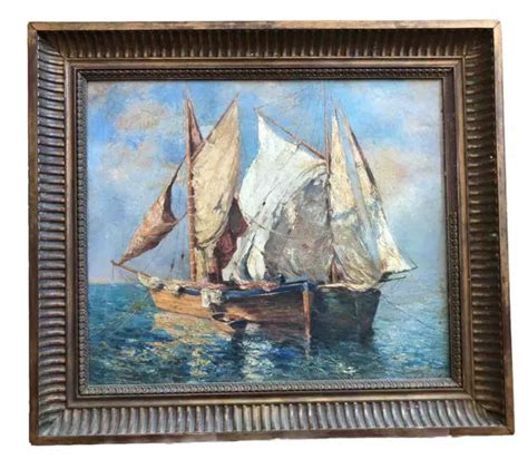 Huile Sur Toile Marine Barques De P Cheurs Signature Identifier